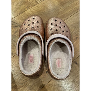 Girls Crocs Glitter Lined 1 (Little Girl) Rose Gold Pink